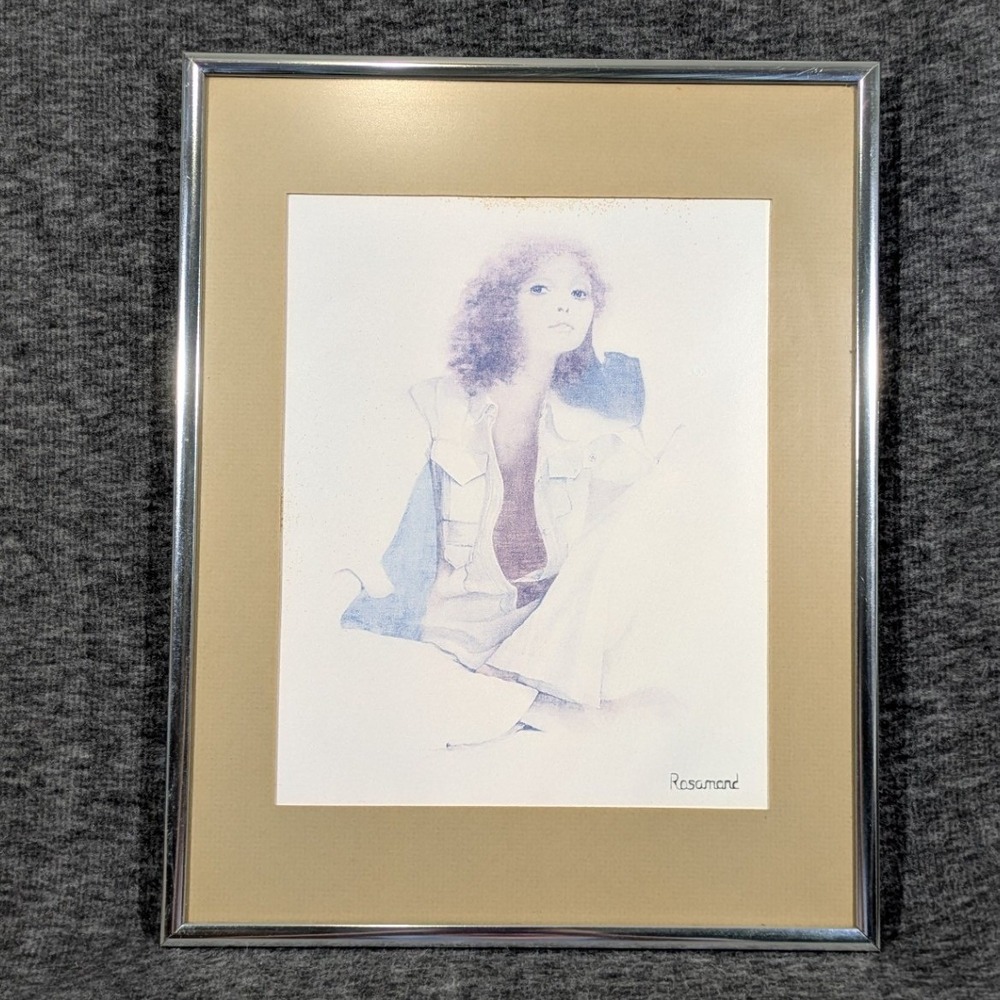 Vintage 1970s Christine Rosamond "Denim & Silk" Framed Lithograph Print 14x11